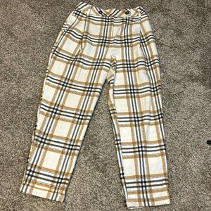 TopShop plaid gold black slacks.